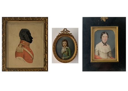 Lotto composto da tre miniature. XIX secolo. Miniature: rispettivamente di cm...
