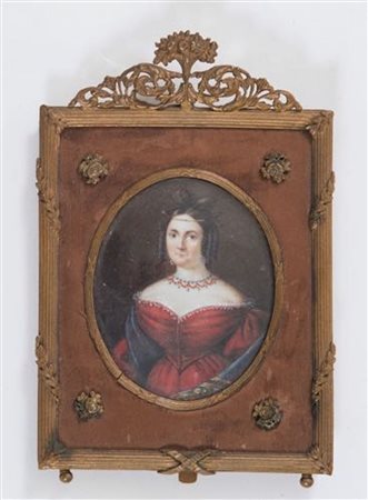 Miniatura del XIX secolo. Con cornicetta in bronzo dorato. Cm 14x9,5x8.