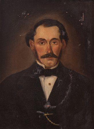 Maestro della fine del XIX secolo. "Ritratto maschile". Olio su tela. Cm 61x45.