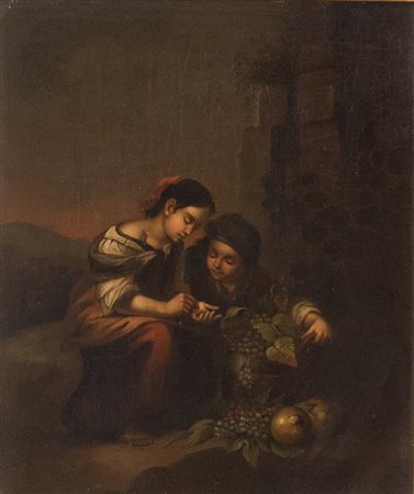 Maestro di fine XIX secolo - inizi del XX secolo. Da Murillo. "Due fanciulle...