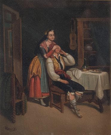 William Weekes, attr. "Great expectations". Olio su metallo. Cm 23x18. Opera...