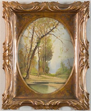 GAETANO GIBERTINI (XIX - XX secolo) “Paesagggio”. Olio su tela. Cm 39x29....