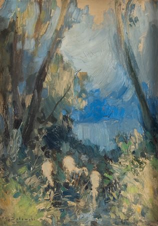 GIUSEPPE SOLENGHI (Milano 1879 - Cernobbio 1944) "Paesaggio". Olio su tavola....