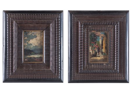 GIUSEPPE SOLENGHI (Milano 1879 - Cernobbio 1944) "Coppia di paesaggi". Olio...