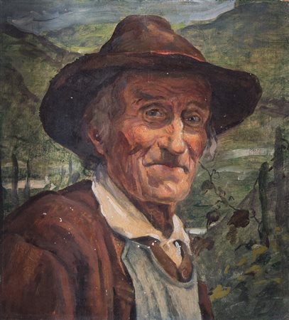 Pittore tedesco anonimo del XX secolo "Ritratto di vignaio". Olio su tavola....