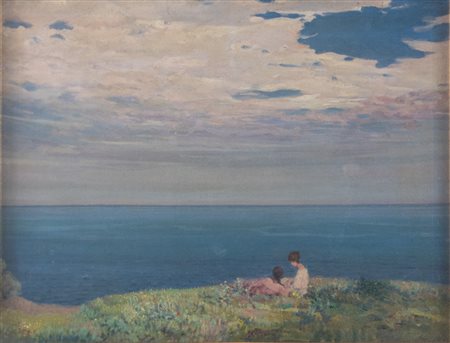 GIOVANNI ROVERO (1885-1971) "Marina". Olio su tela. Cm 49,5x64. Opera firmata...