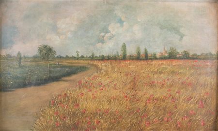 ALESSANDRO LUPO (Torino 1876 - 1953) "Campo di papaveri". Olio su tela. Cm...