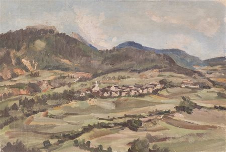 Pittore anonimo del XX secolo. “Paesaggio montano” Olio su tela. Cm 30x42,5.