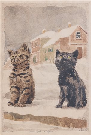 PIETRO PIETRA (1885-1956) "Abbiamo freddo e fame!". Acquerello su carta. Cm...