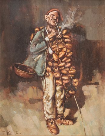 TITO PELLICCIOTTI (1872-1943/50) "Il cipollaio". Olio su tela applicato su...