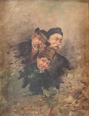 EDOARDO DALBONO (1841-1915), attr. "Le tre età dell'uomo". Olio su tavola. Cm...