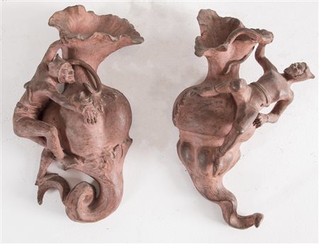 ANGELO MINGHETTI, Bologna, XX secolo. Coppia di sculture in terracotta,...