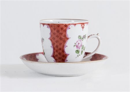 Manifattura Cozzi, Venezia. Tazzina e piattino. Metà del XVIII secolo....