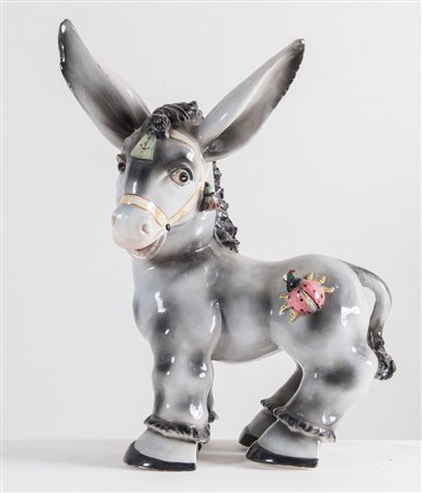 TARCISIO TOSIN, attr. "Asinello". Scultura in ceramica dipinta. Cm...