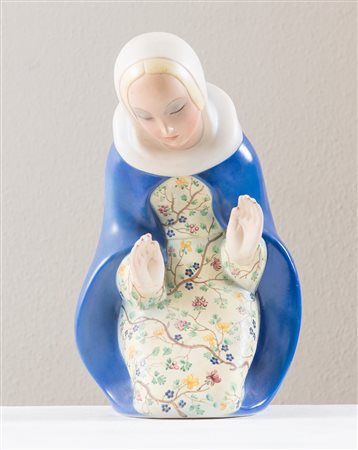 CERAMICA LENCI. "Madonna in ginocchio”. Realizzata in ceramica policroma. Cm...