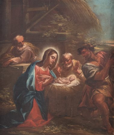 Maestro napoletano del XVIII secolo. "Visitazione dei pastori". Olio su tela....