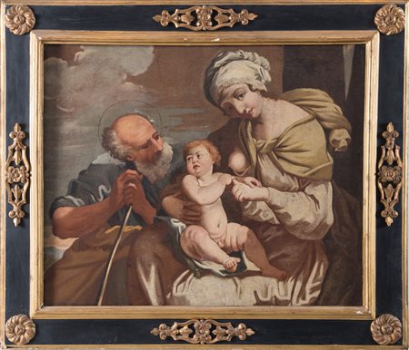 Maestro del XVIII secolo “Sacra famiglia”. Olio su tela. Cm 63,5x76.