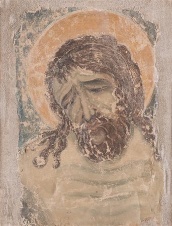Maestro del XIV secolo " Cristo". Strappo di affresco. Cm 53,5x40.