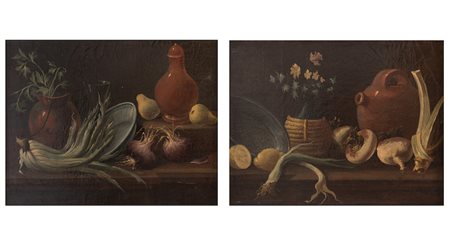 Maestro emiliano-romagnolo della fine del XVIII secolo. Coppia di nature...