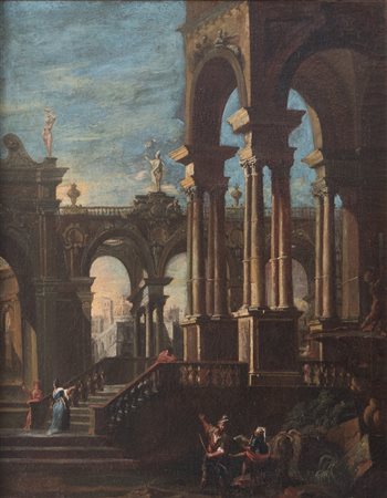 GIUSEPPE GALLI BIBIENA (Parma 1696 - 1757) “Capriccio Architettonico”. Olio...