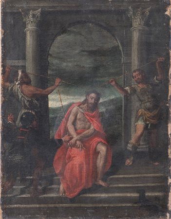Maestro veneto del XVI secolo. “Flagellazione”. Olio su tela. Cm 56,5x44.