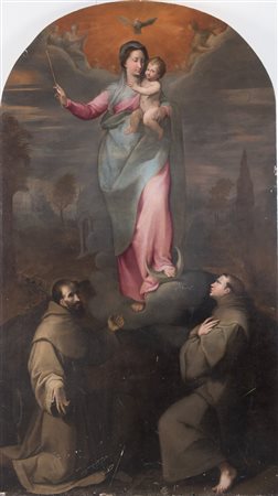 Maestro toscano degli inizi del XVII secolo. “Madonna in gloria con...