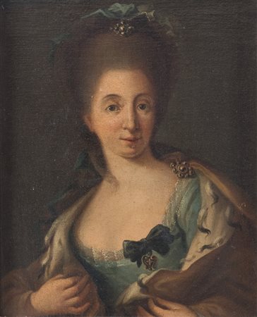 Maestro del XVIII secolo “Ritratto di dama”. Olio su tela. Cornice coeva...