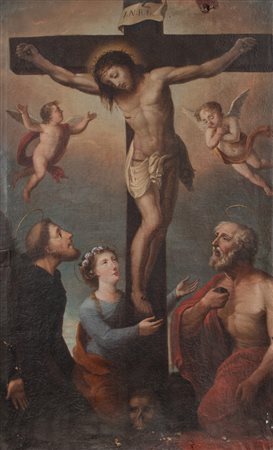 Maestro del XVIII secolo “Crocifissione”. Olio su tela. Cm 110x70.