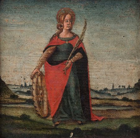 Maestro umbro degli inizi del XVI secolo. “Santa Caterina”. Olio su tavola....
