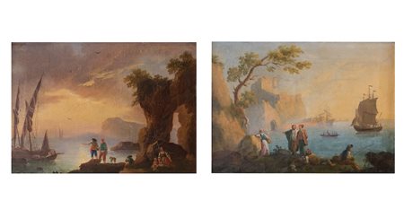 Maestro degli inizi del XIX secolo. Coppia di marine. Olio su tela. Cadauno...