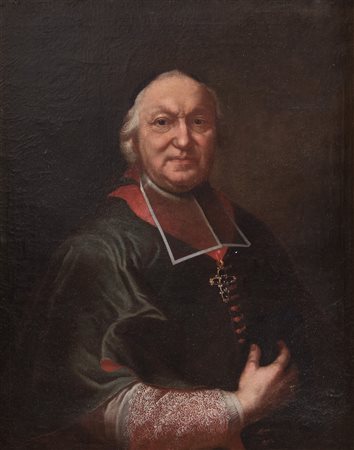 Maestro francese del XVIII secolo. “Ritratto di prelato”. Olio su tela. Cm...