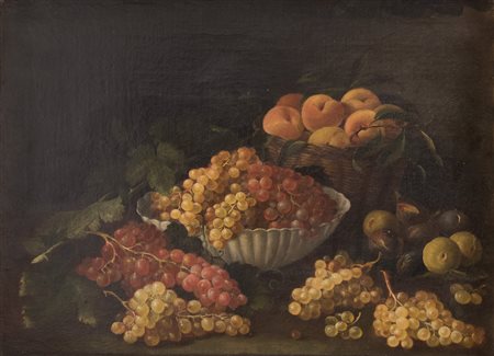 Maestro del XVIII secolo. “Natura morta con frutta”. Olio su tela. Cm 50x70.