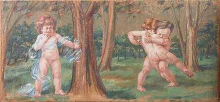 Maestro del XIX secolo “Giochi di bimbi”. Olio su tela. Cm 96x210.