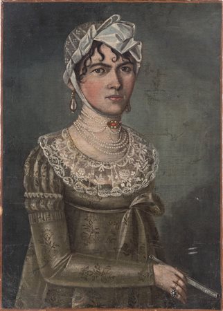 Maestro del XIX secolo. “Ritratto di dama”. Olio su tela. Cm 60x43.