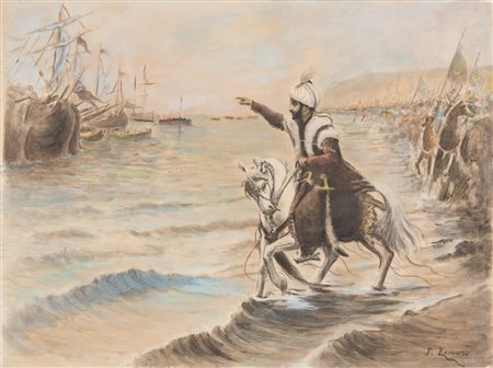 FAUSTO ZONARO (Masi 1854 - Sanremo 1929) "Scena di battaglia". Acquerello su...