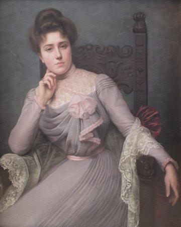 Maestro francese del XIX - XX secolo. "Ritratto di donna", 1901. Pastello su...