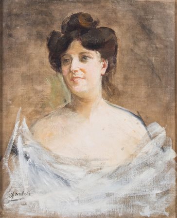 ALESSANDRO MILESI (Venezia 1856 - 1945) "La modella in bianco", 1914. Olio su...