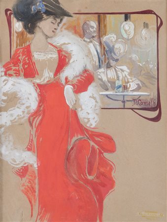 DANTE COMELLI (1880-1958) "Figura femminile in stile liberty". Tecnica mista...