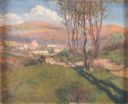 KAROLY TEUCHERT (Teschen 1886 - Budapest 1926) "Paesaggio con monti". Olio su...