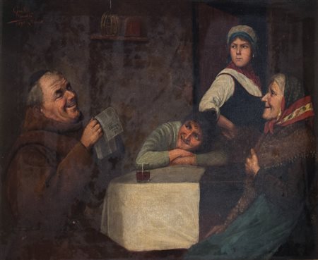 CLAUDIO RINALDI (Urbania 1852-1909) "Il buonumore", 1891. Olio su tela. Cm...