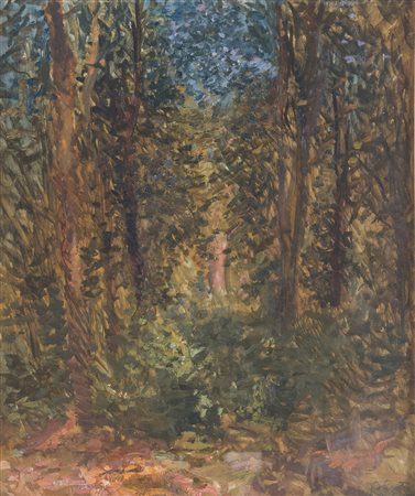 ALFREDO PROTTI (Bologna 1882-1949) "Bosco", 1947. Olio su tavola. Cm 61,5x50....