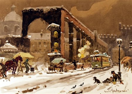 FALZONI GIULIO (Marmirolo 1900 - Milano 1978) "Vecchia Milano, le colonne di...