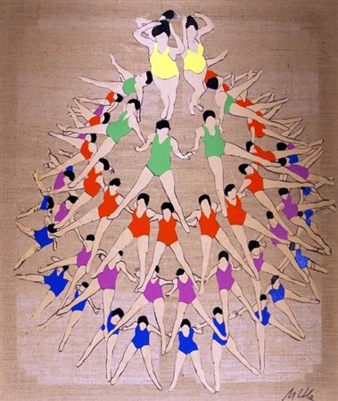 LODOLA MARCO (Dorno Pavia 1955) "Ballerine" Dime colorate su tela cm. H:...