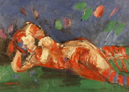 SPREAFICO LEONARDO (Monza 1907 - Milano 1974) "Figura distesa" Olio su tela...