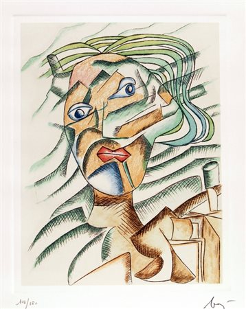 BAJ ENRICO (Milano 1924 - Varese 2003) "Figura" Litografia colorata su carta...