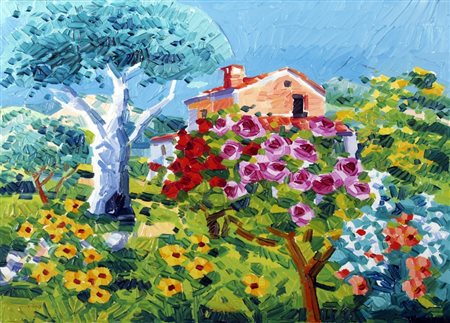 FACCINCANI ATHOS (Peschiera D/G 1951) "Casolare tra i fiori" Olio su tela cm....