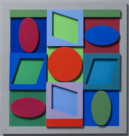 Victor Vasarely "Turkiz - positif" 1967
rilievo in legno
cm 38x36
Firmato, datat