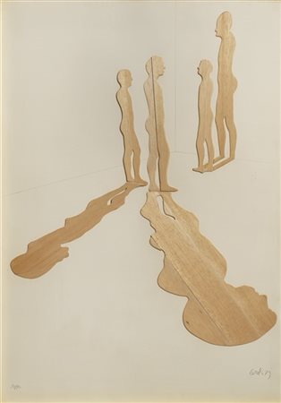 Mario Ceroli "Figure e ombre" 1973
collage di legni e tecnica mista su cartoncin