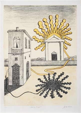 Giorgio de Chirico "Sole sul tempio" 1969
litografia a colori
cm 70x50
Firmata i