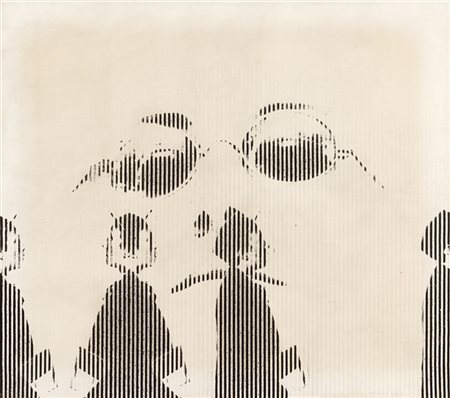 Aldo Tagliaferro "Natura morta con Donna + ragazzo + retino" 1971
tela emulsiona